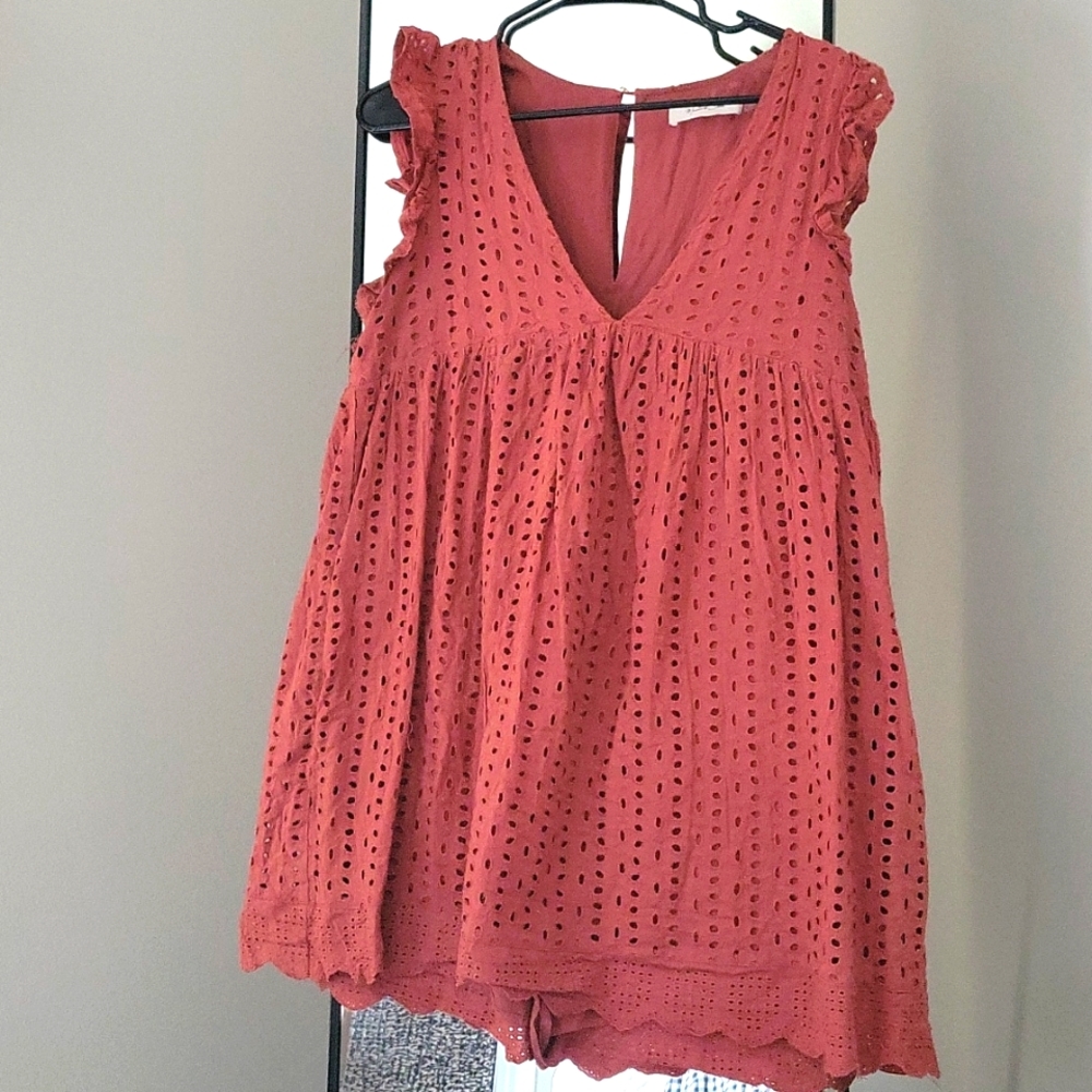 Mustard Seed Babydoll Eyelet Romper Dress